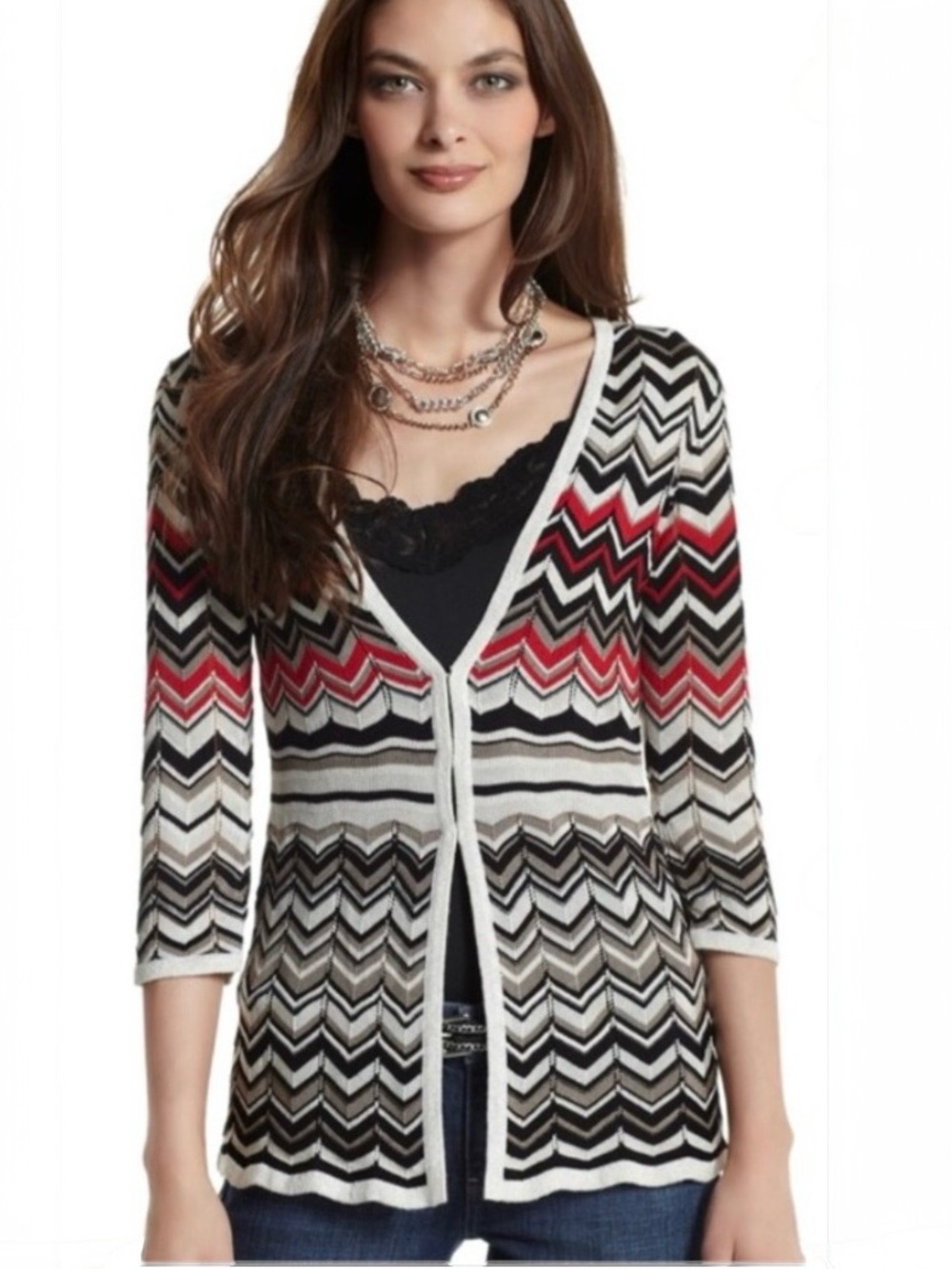 WHBM CHEVRON STRIPED CARDIGAN